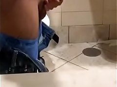 Indian guy jerking off big dick in washroom